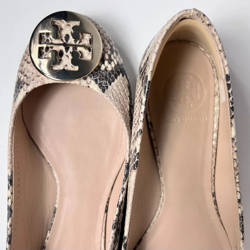 TORY BURCH Reva Ballet Roccia Python Flats with Metal Logo 7.5